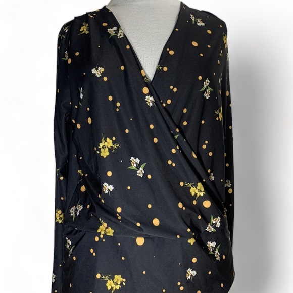 Dorothy Perkins Floral Blouse Top Long Sleeves Black Wrap Front Stretch UK 12 - Picture 9 of 15